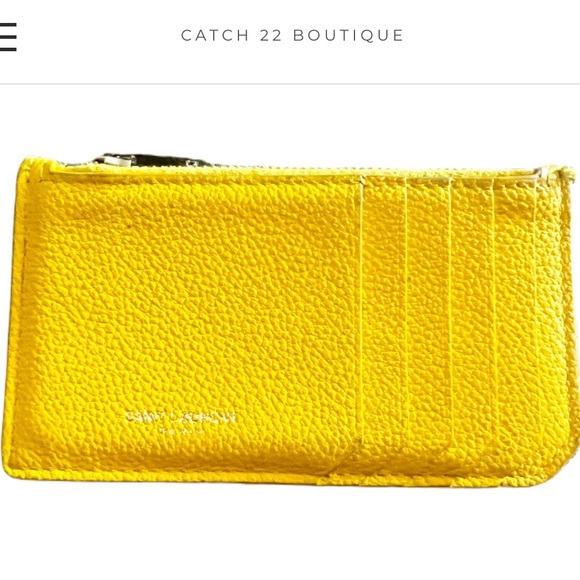 SAINT LAURENT Fragment Grained Calfskin 5 Card Holder Zip Pouch Sunflower - Picture 2 of 11